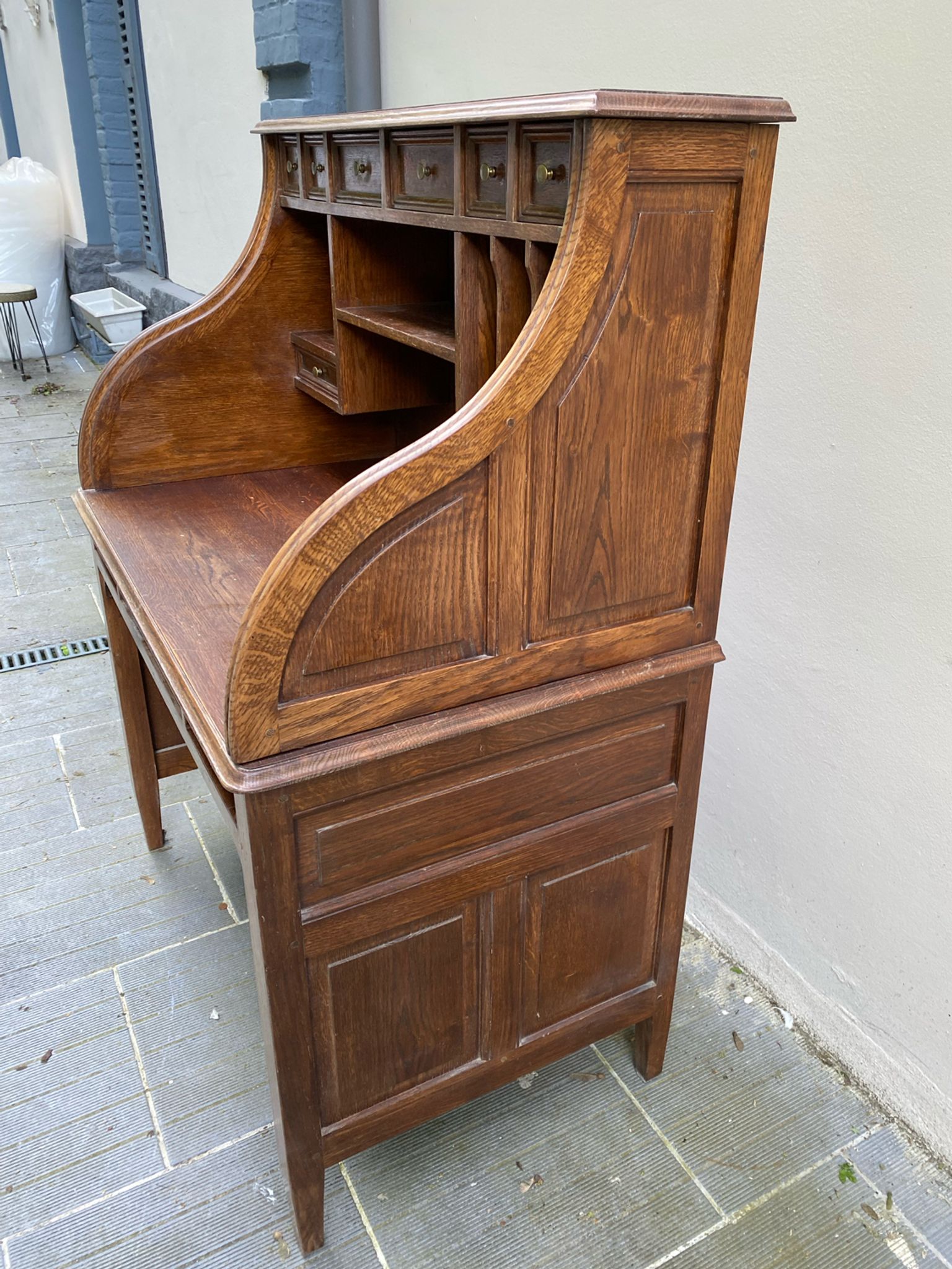Antique solid wood secretary desk, handcrafted cabinetry.