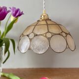 Vintage mother-of-pearl and brass lampshade pendant light
