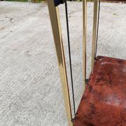 Vintage 70s folding bar table, brass with wood burl effect, Dinet style.