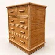 Vintage woven rattan commode with five drawers – bohemian style