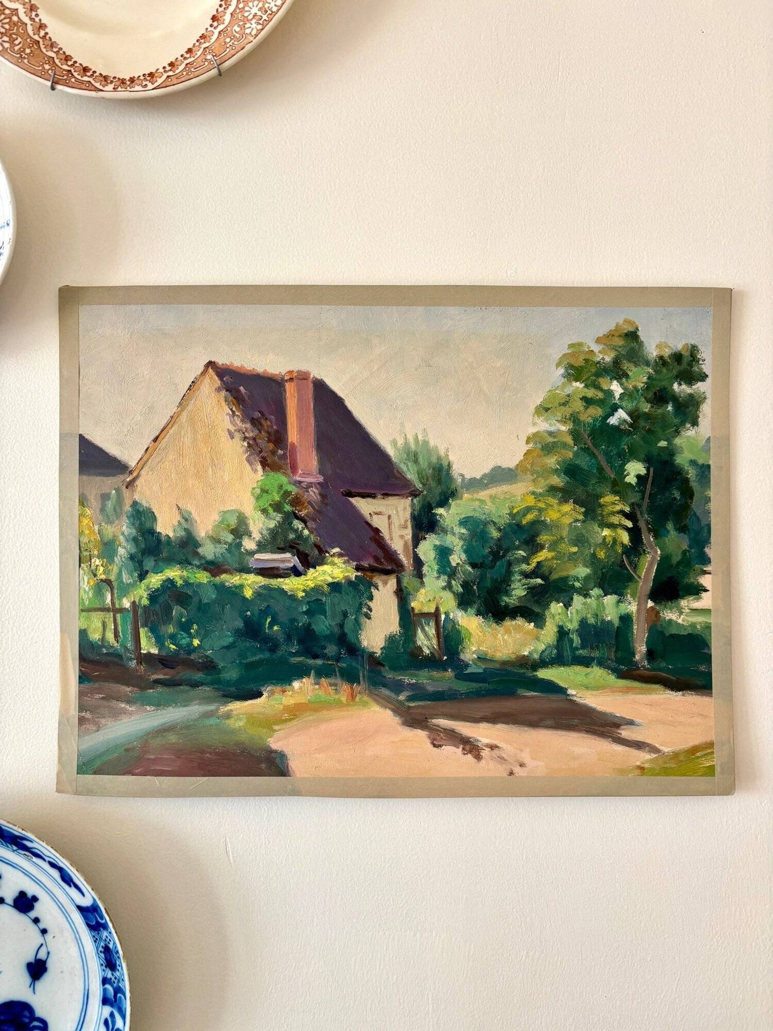 Peinture à l'huile sur toile "Maison et verdure" n°55