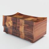 Bar chest in wood and brass marquetry signed Michel Lefèvre 1960