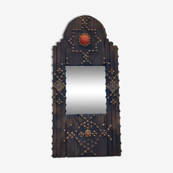 Miroir oriental brutaliste en bois 23x53cm