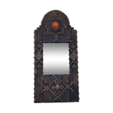 Ancient brutalist oriental wooden mirror 23x53cm