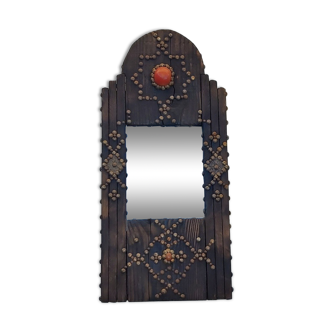 Ancient brutalist oriental wooden mirror 23x53cm