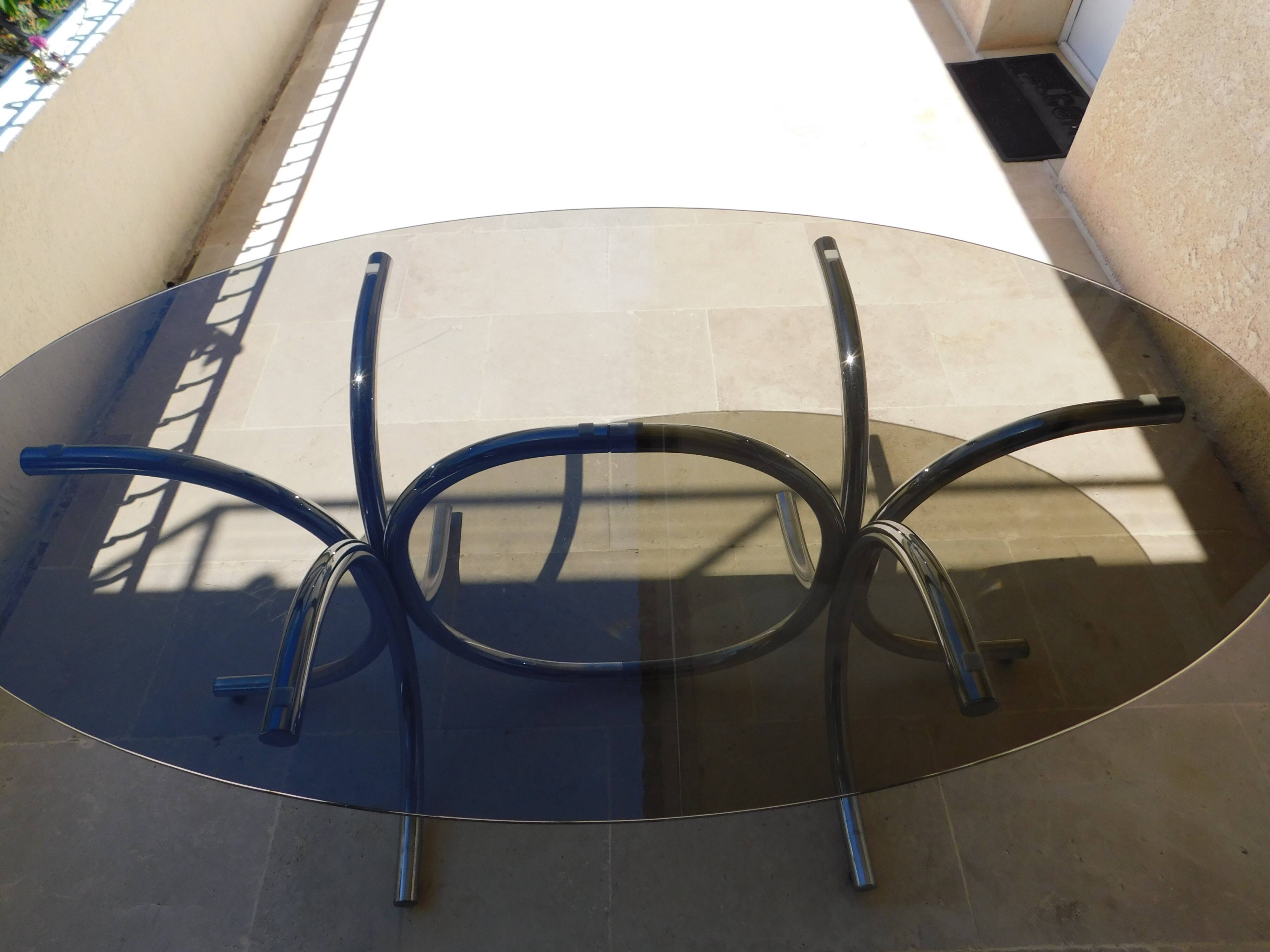 Vintage 70 ' glass table top chrome plated feet