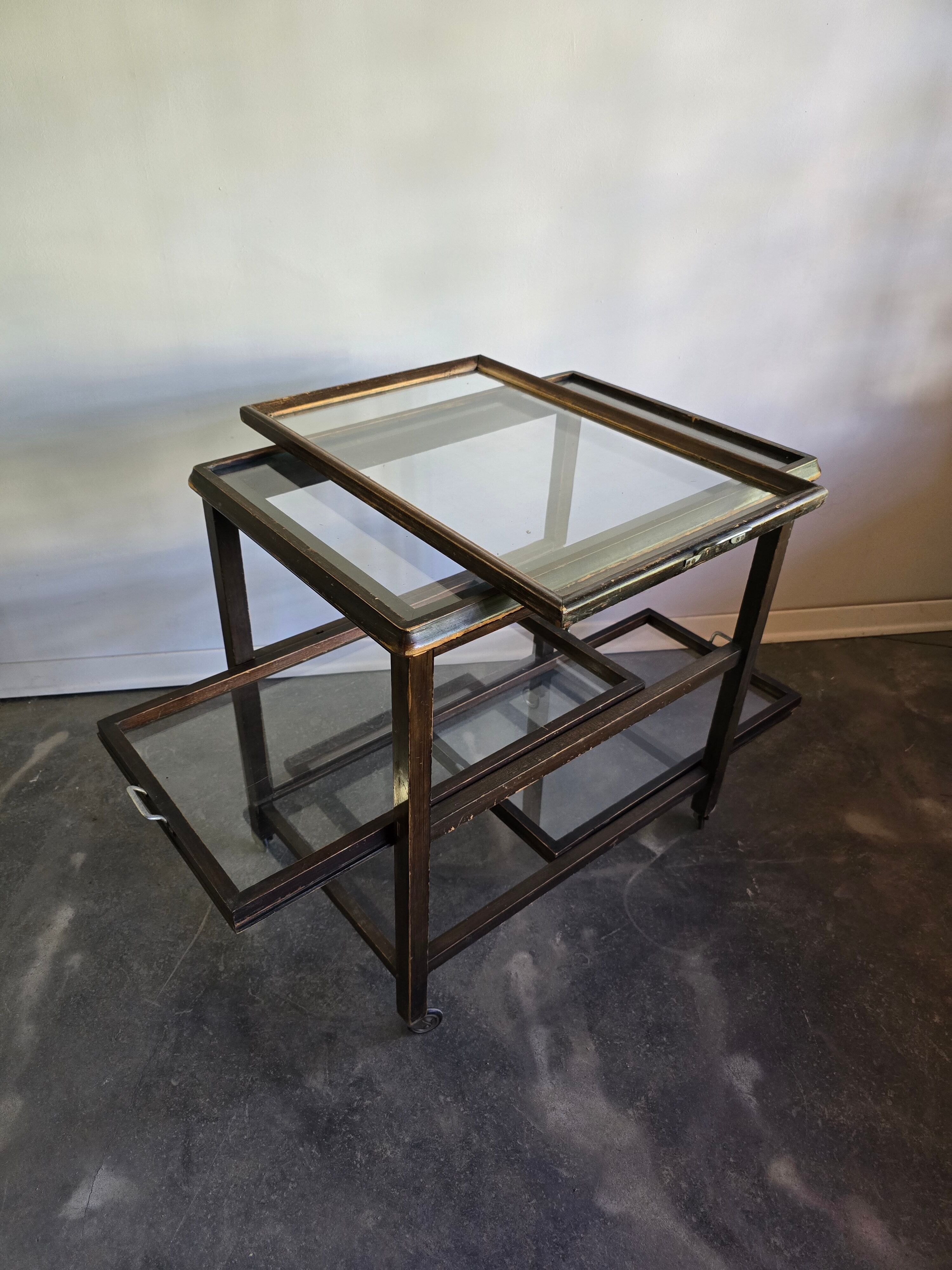 30s Art Deco Bar Cart / Serving Trolley with Removable Glass Trays