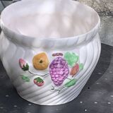 Large slip cover in white enameled ceramic, with vintage fruit decoration