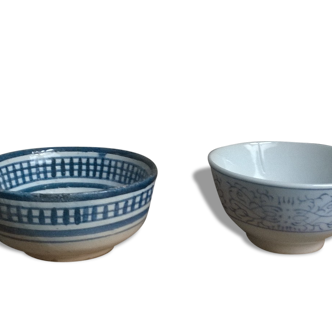 Duo of mismatched old bowls