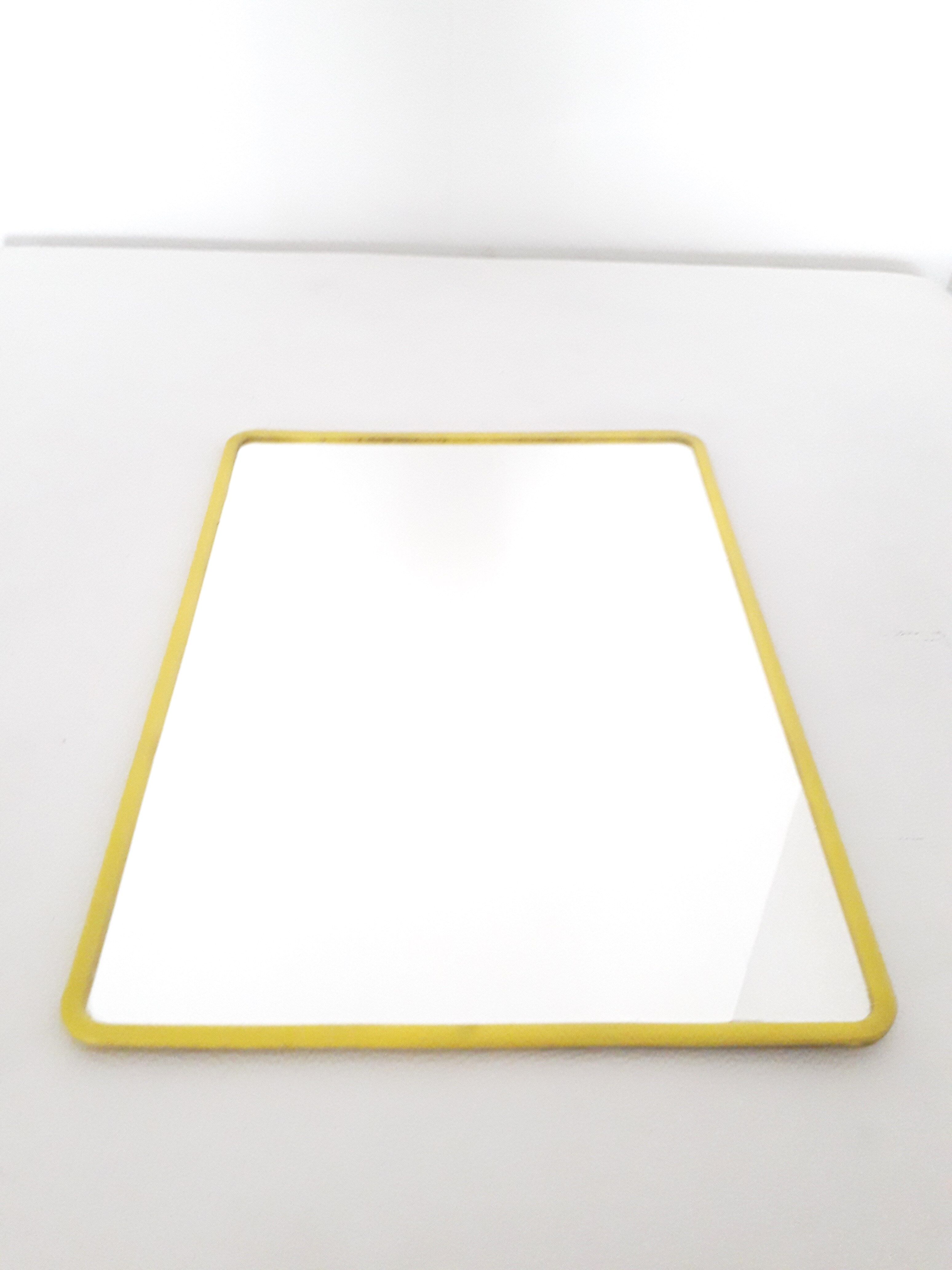 Wall-mounted barber mirror - Rectangle - yellow plastic outline - 1970 29x38cm