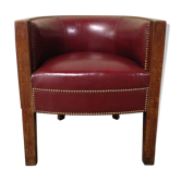 Fauteuil de bureau en cuir bordeaux Art Déco