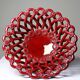 Small vintage 1970s-90s openwork braided red ceramic bowl by Pichon Uzès