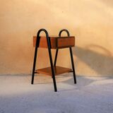 Vintage wooden and metal bedside table