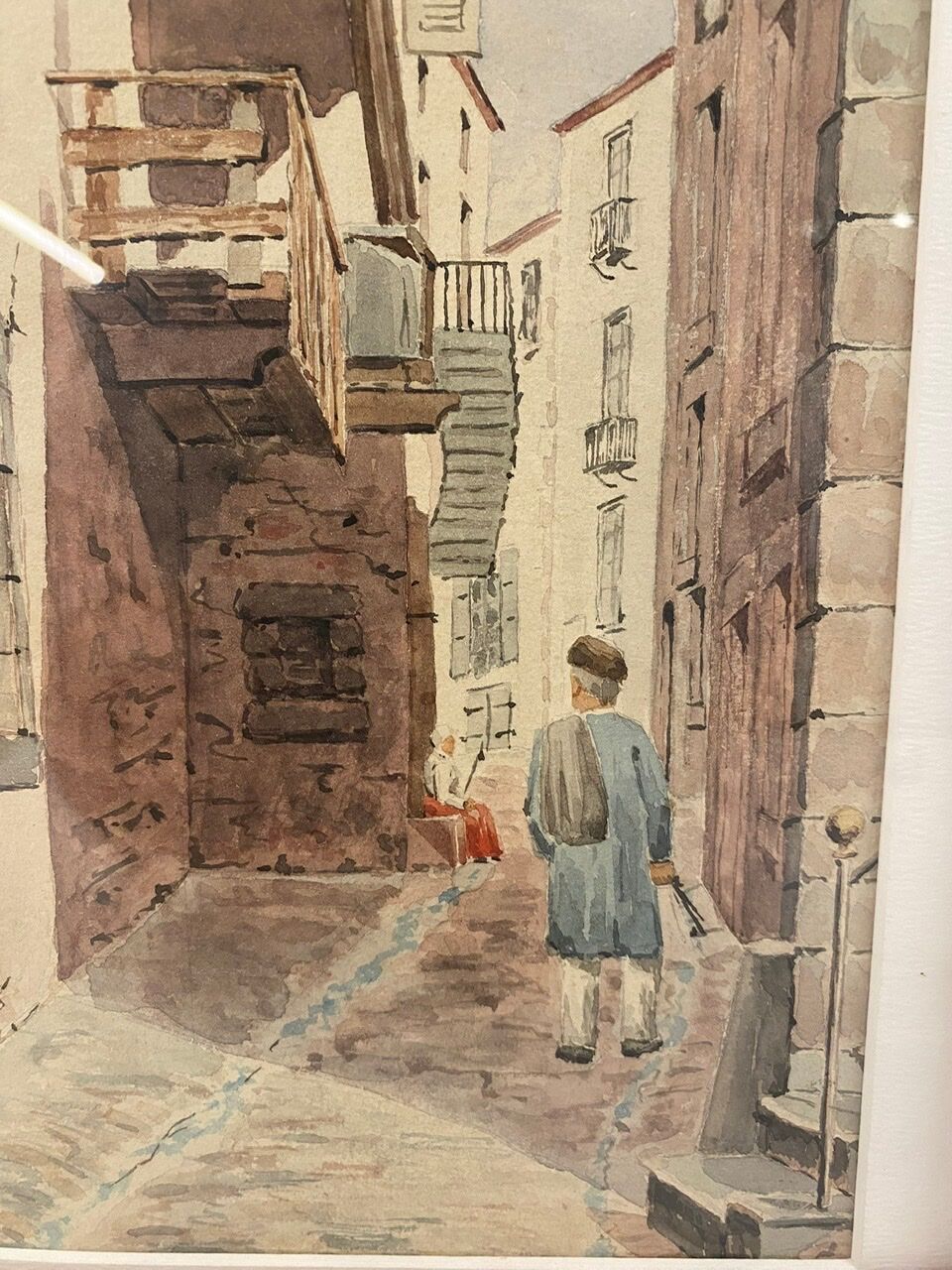 Old painting, Provencal landscape, watercolor early twentieth century