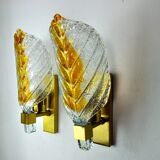 Pair of "leaf" wall lamps by Carl Fagerlund, orange Murano glass, Germany, 1970