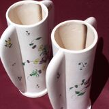 Paire de vases à ailettes Louis Dage faience craquelée 30cm Samadet Art déco 1930