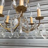 Remarkable 6-light cage chandelier with crystal pendants, complete in working order