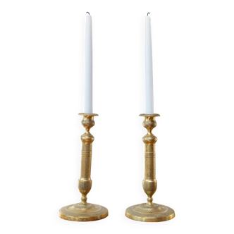 Pair of chiseled bronze Restoration candlesticks