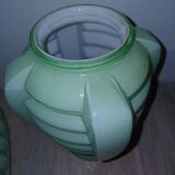 Set of two Art Deco uranium opaline skyscraper vases.