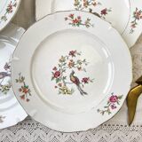 8 flat plates in Céranord porcelain, bird of paradise motif, "Regence" model
