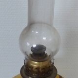 Amber glass kerosene lamp and pewter foot