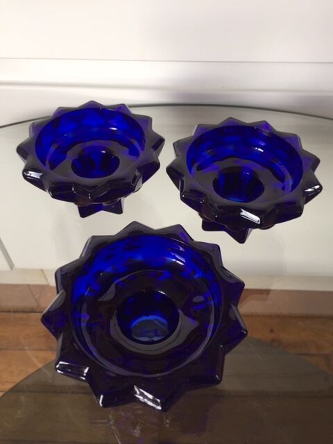 Old reims glass candlesticks cobalt blue