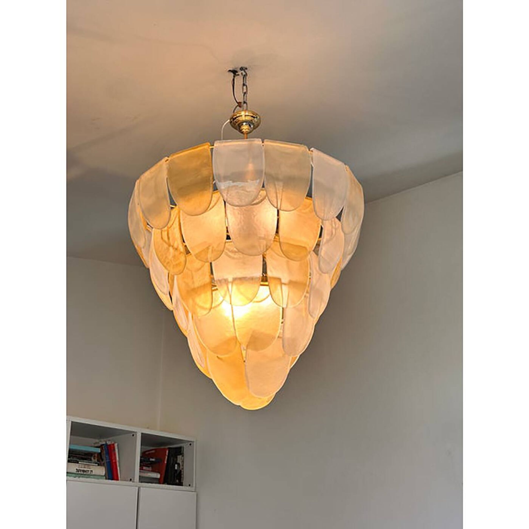 Contemporary Modern Sanded Amber "Petals" Glass Chandelier