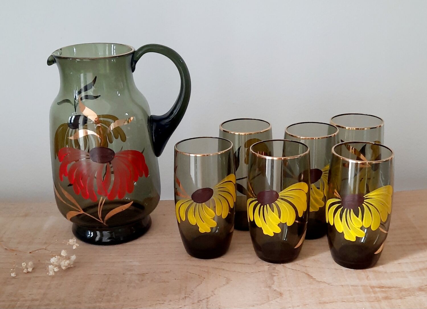 Vintage smoked amber glass pitcher