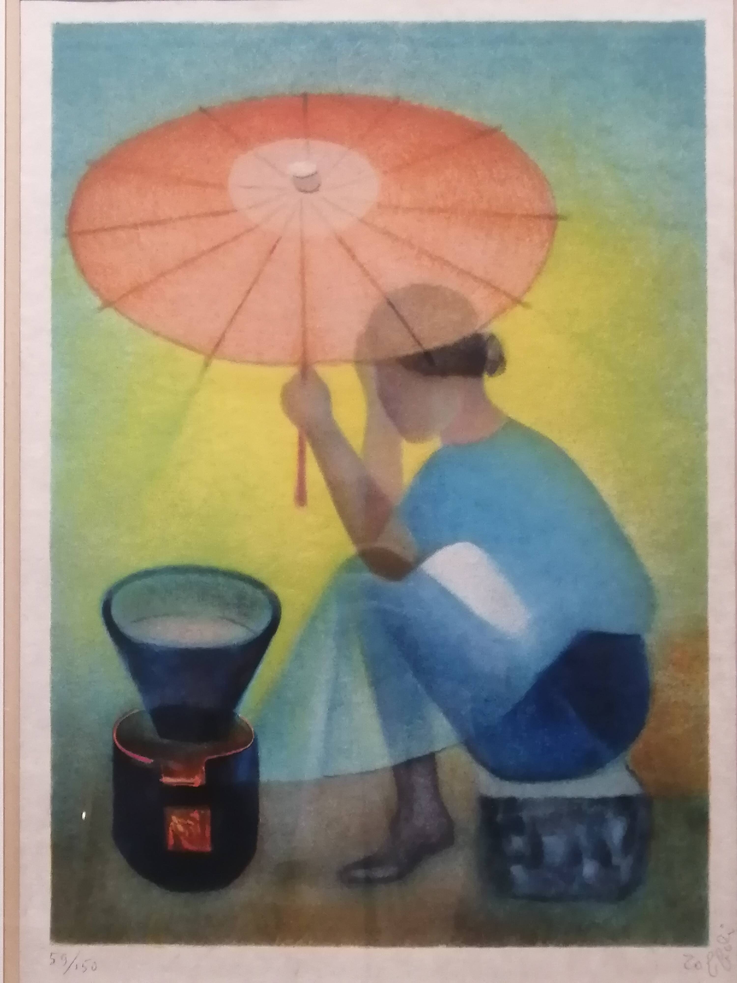 Lithograph "The Seller with the Parasol", Louis Toffoli (1907-1999)
