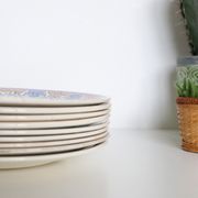 Set of 9 flat plates of Longwy Rouennais motif