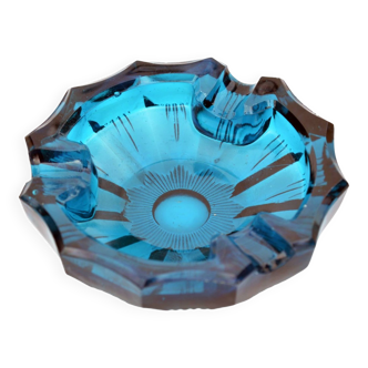 Sea-colored ashtray designed by Rudolf Jurnikl Rudolfova Sklarna Czechoslovakia 1950s.