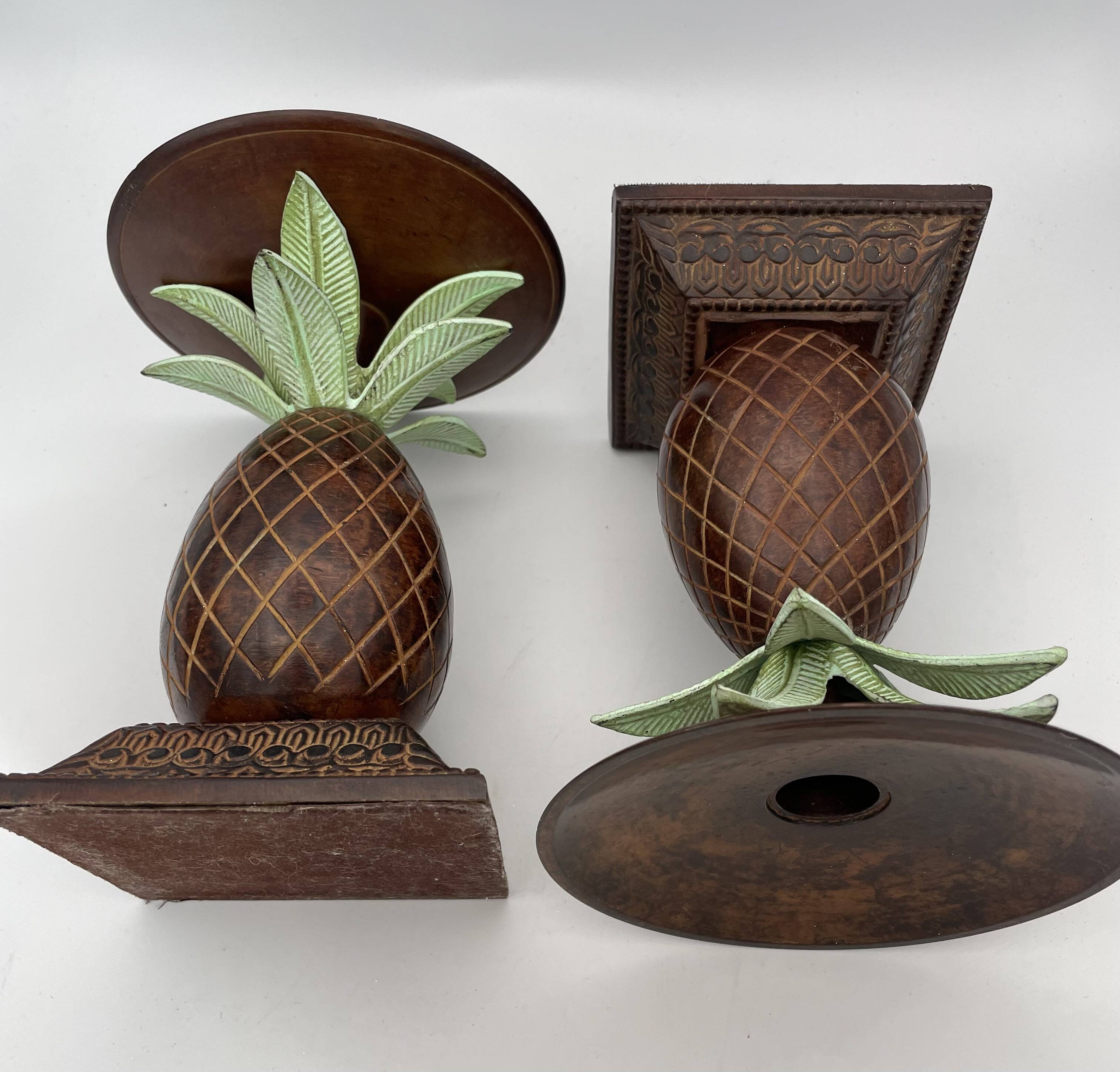 Pair of vintage bronze pineapple candlesticks