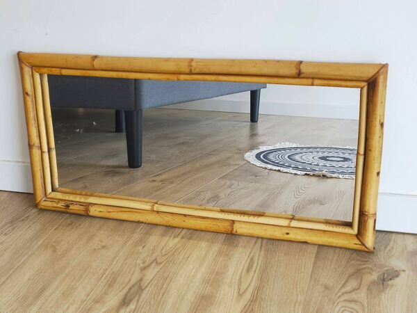 Ancien miroir en bambou vintage