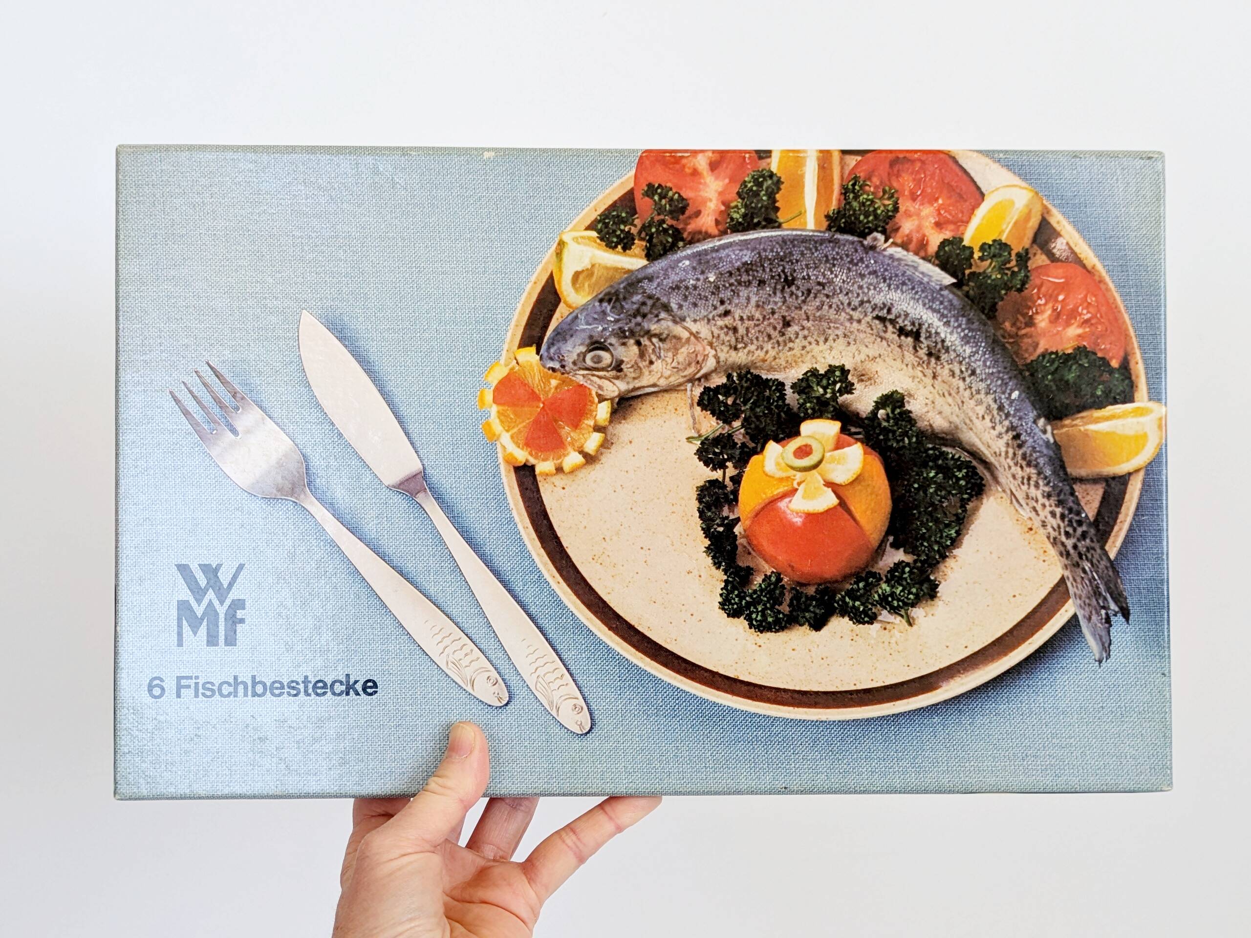 Service à poisson 12 pièces WMF inox avec coffret, années 60