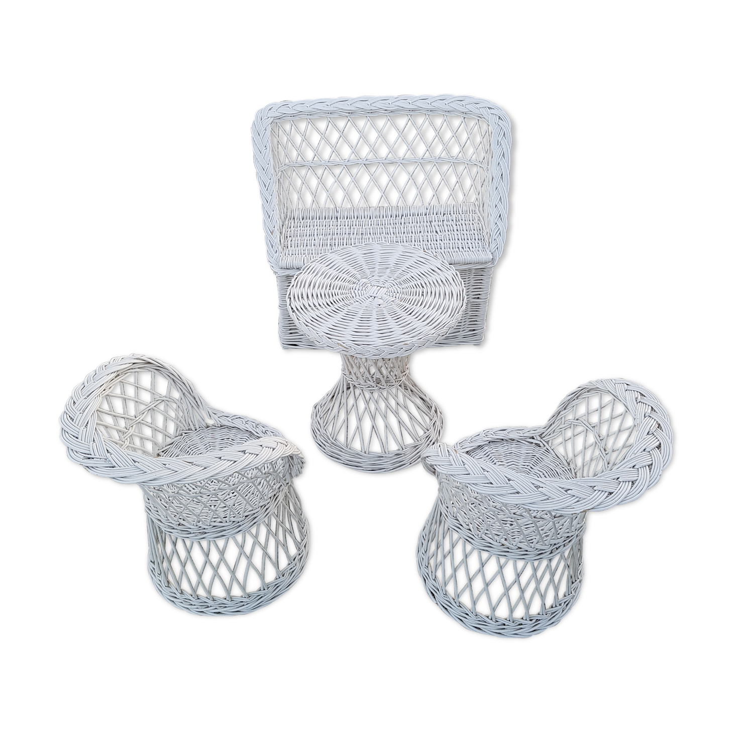 Trunk show white rattan for kids with bench seats and table