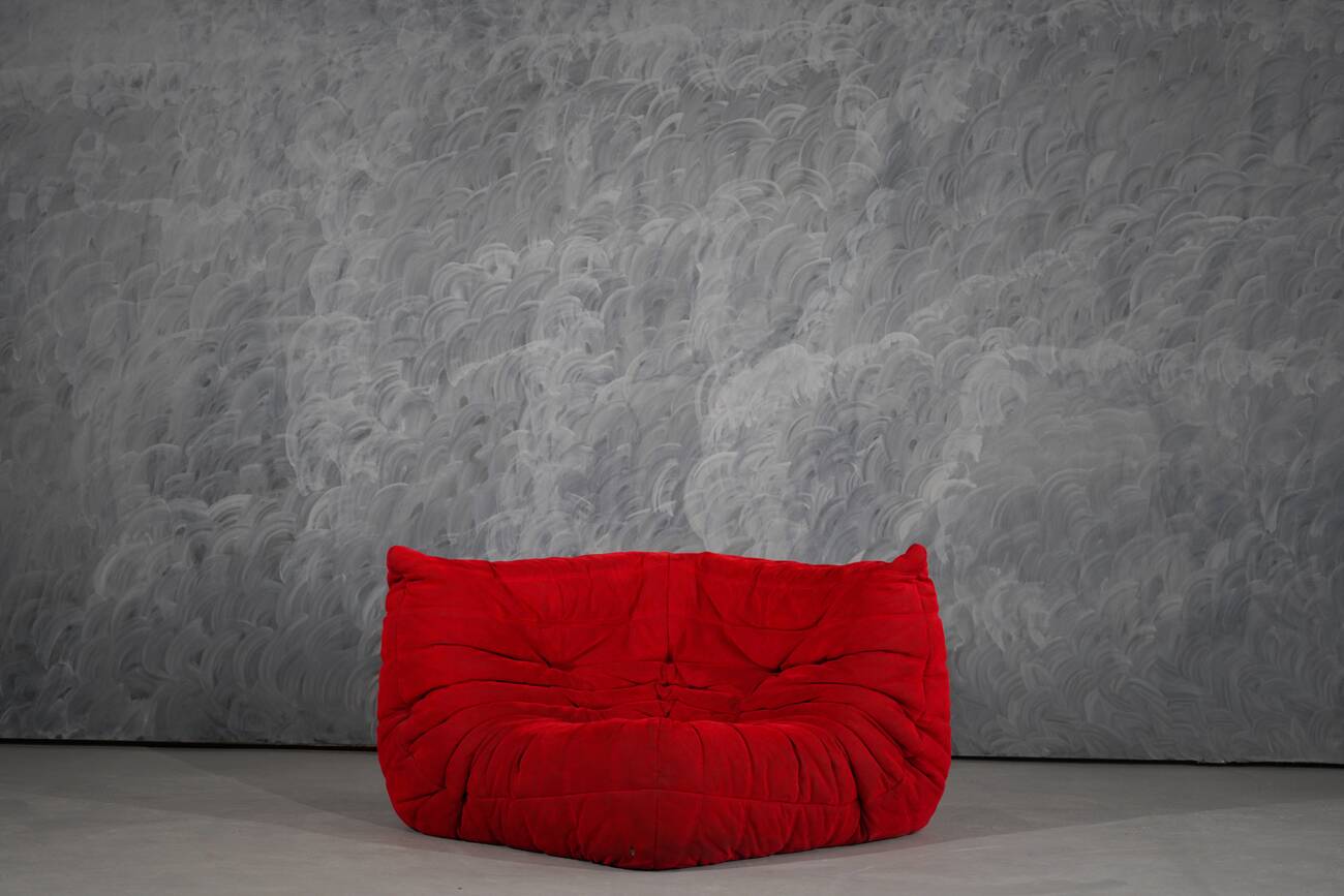 Red Alcantara Togo 2-seater sofa and corner by Michel Ducaroy for Ligne Roset, 2000s