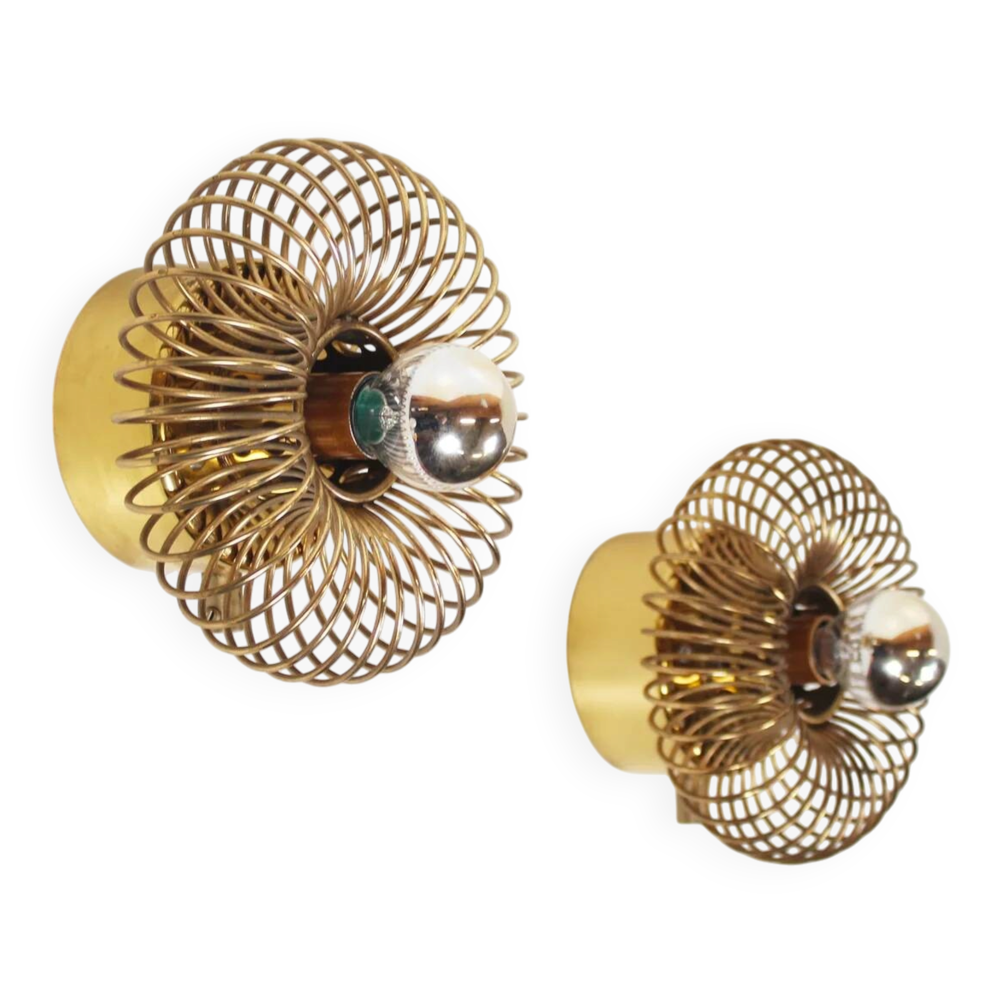 Pair of rare brass 'Spring' wall lamps by Oxar