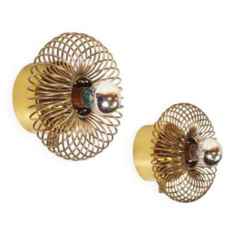 Pair of rare brass 'Spring' wall lamps by Oxar
