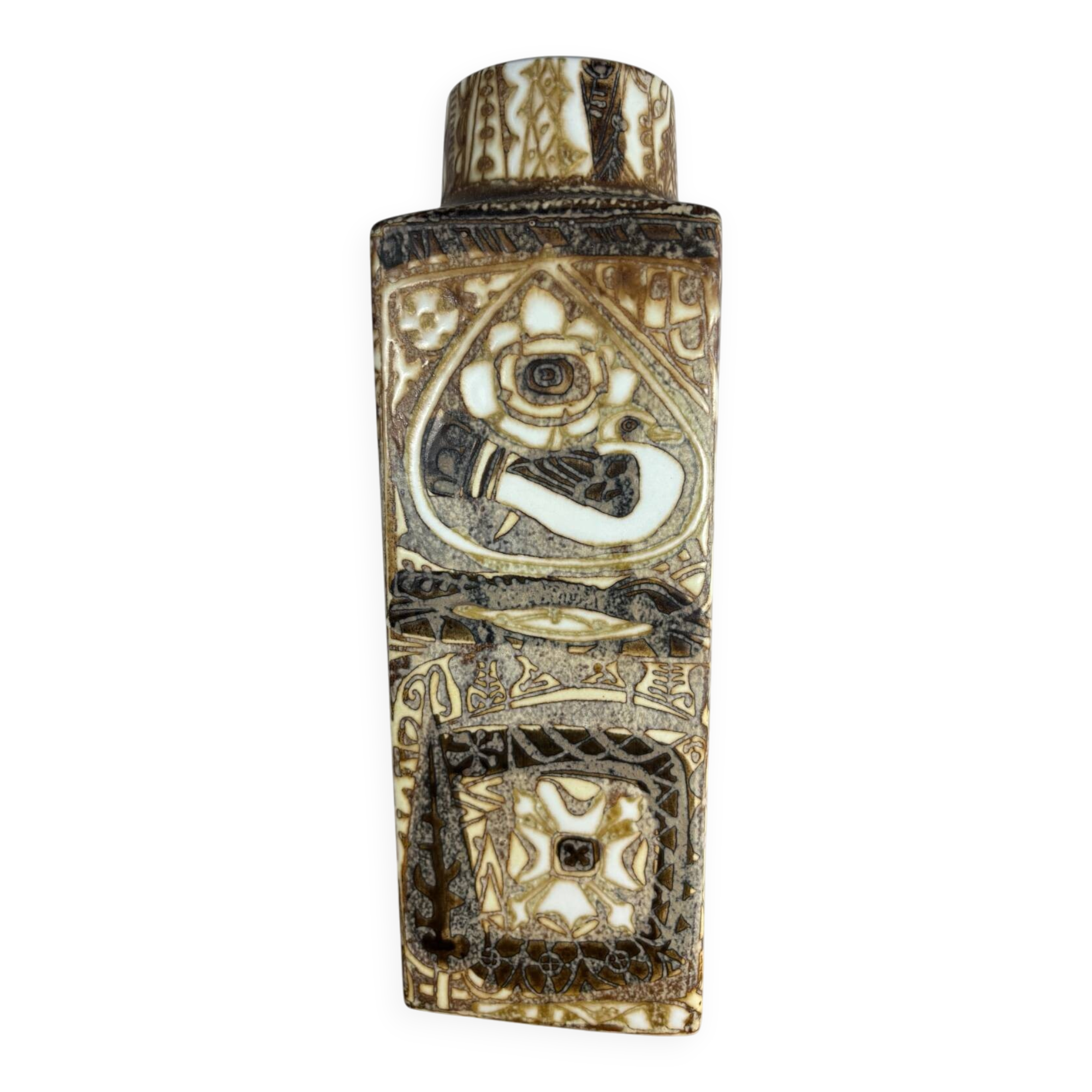 Scandinavian stoneware vase decorated with birds and flowers – Nils Thorsson for Royal