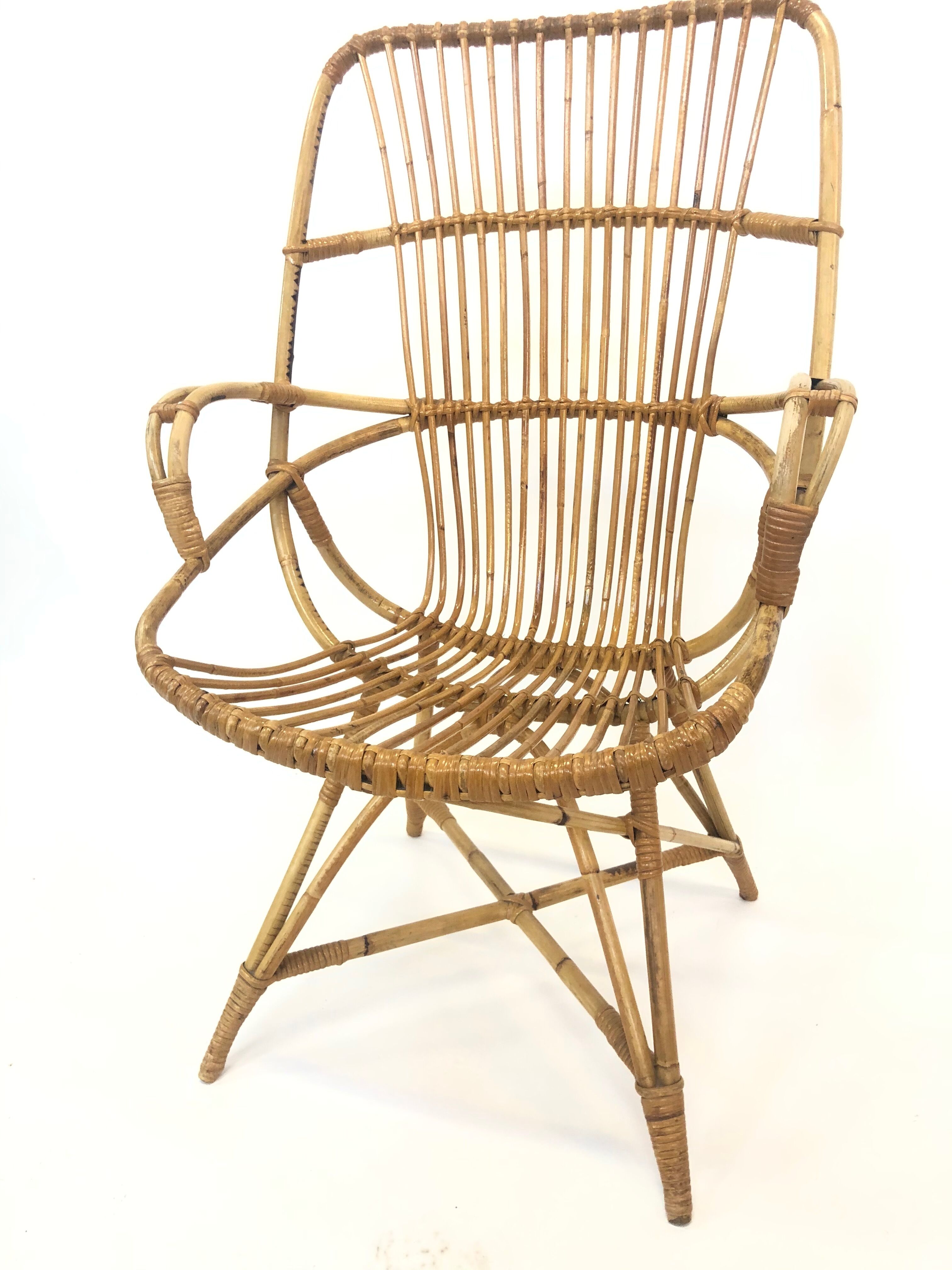 Van Rohe Noordwolde rattan chair, 1960s
