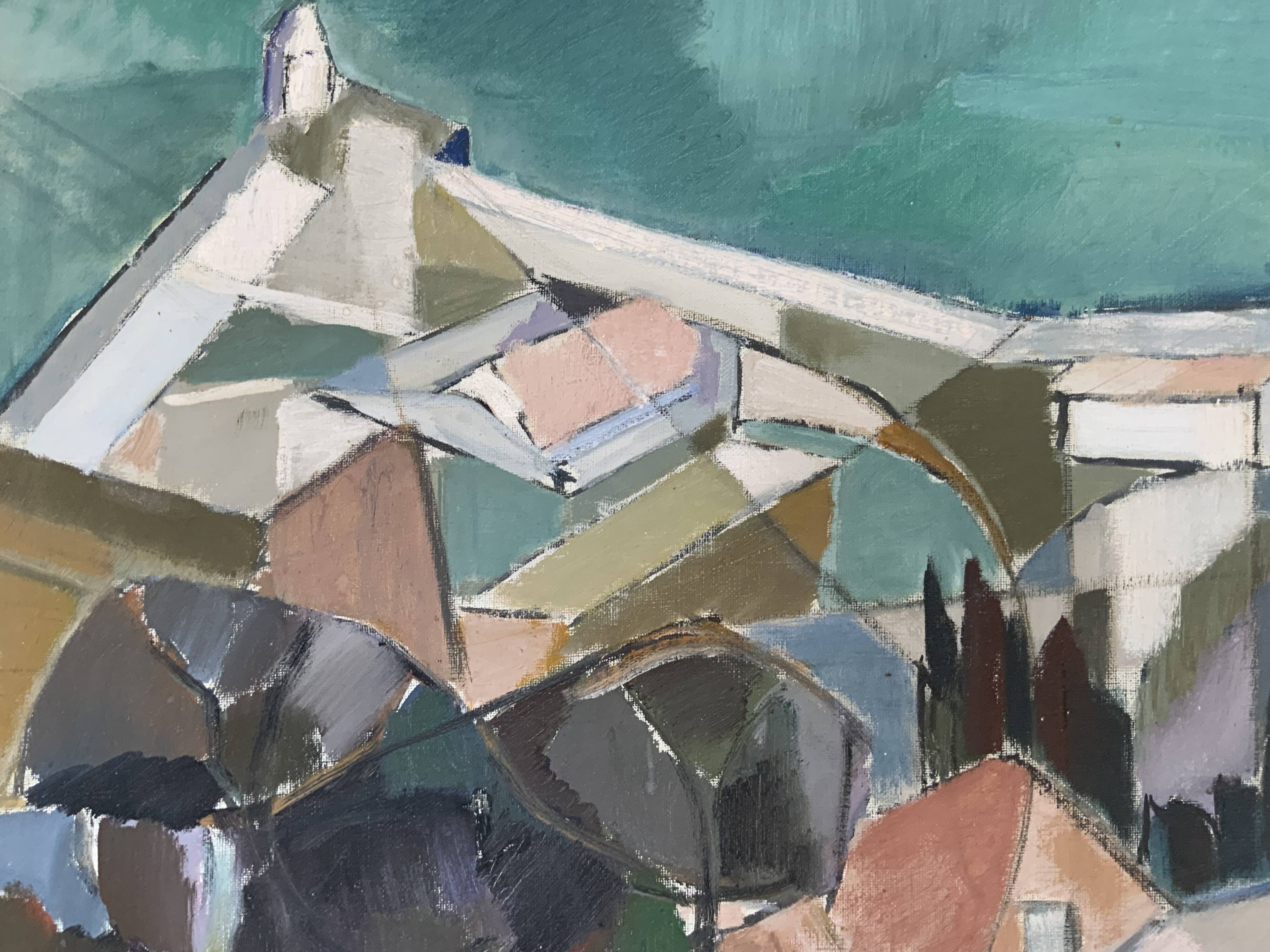 Vintage Modernists Oil On Canvas Landscape Painting by Nini Landgren 1950s