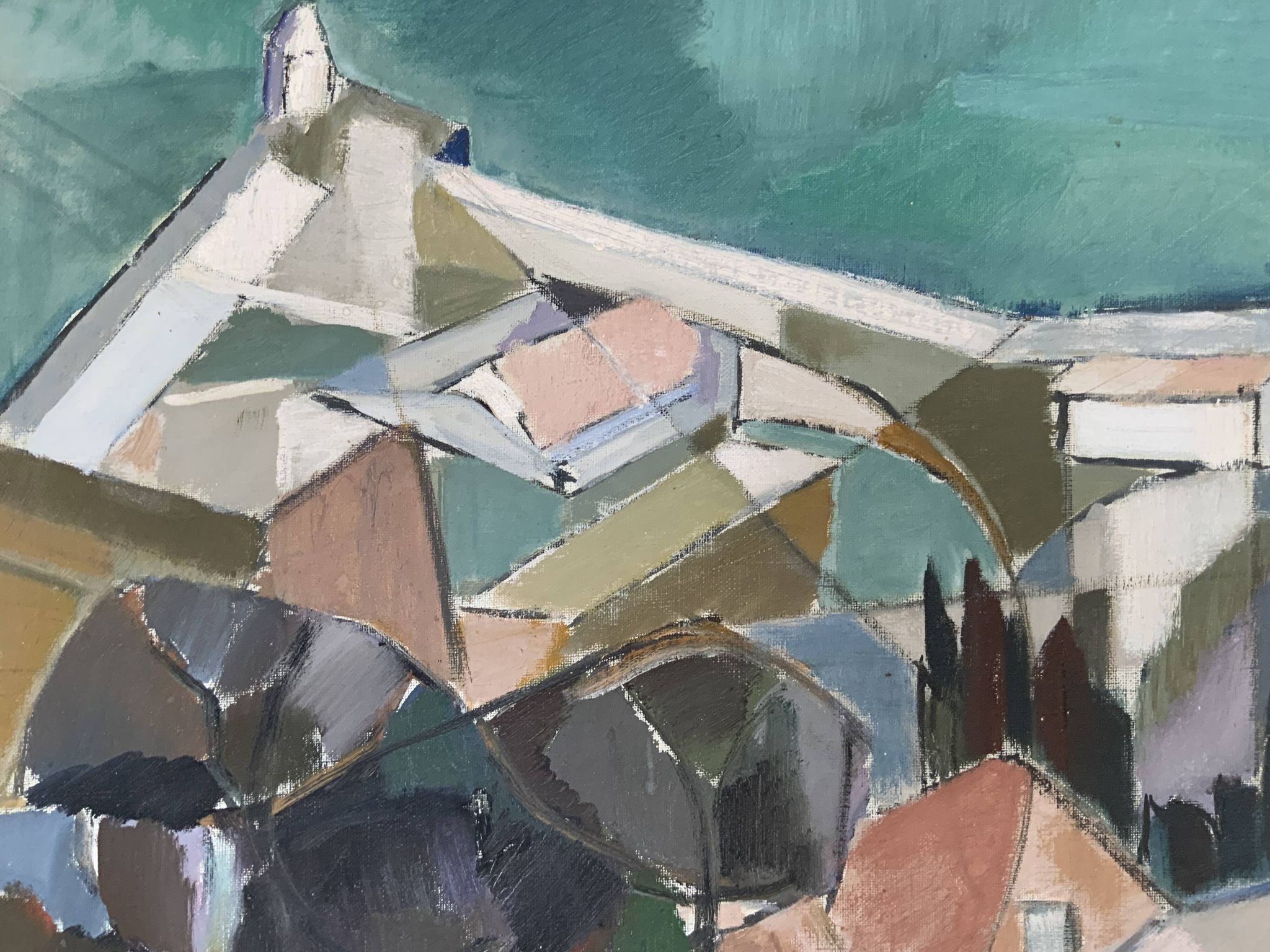 Vintage Modernists Oil On Canvas Landscape Painting by Nini Landgren 1950s