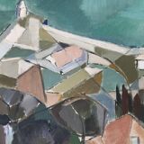 Vintage Modernists Oil On Canvas Landscape Painting by Nini Landgren 1950s