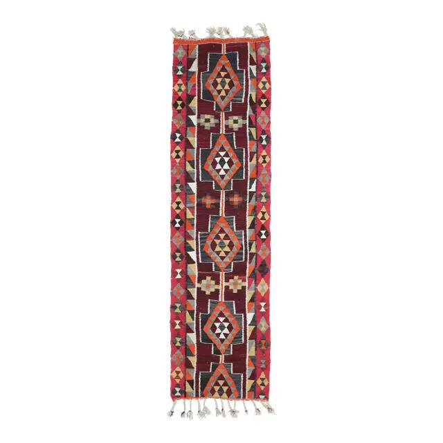 1970s Vintage Turkish Hand-Knotted Wool Cotton Purple Runner Rug 83x310