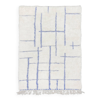 Moroccan Berber Beni Ouarain rug, ecru with blue patterns, 2.40x1.46m