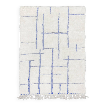 Moroccan Berber Beni Ouarain rug, ecru with blue patterns, 2.40x1.46m