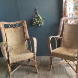 Pair of vintage rattan armchairs
