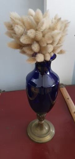 Blue vase, brass base early 20th century