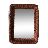 Large rattan mirror and dark wood 60s 36x50cm