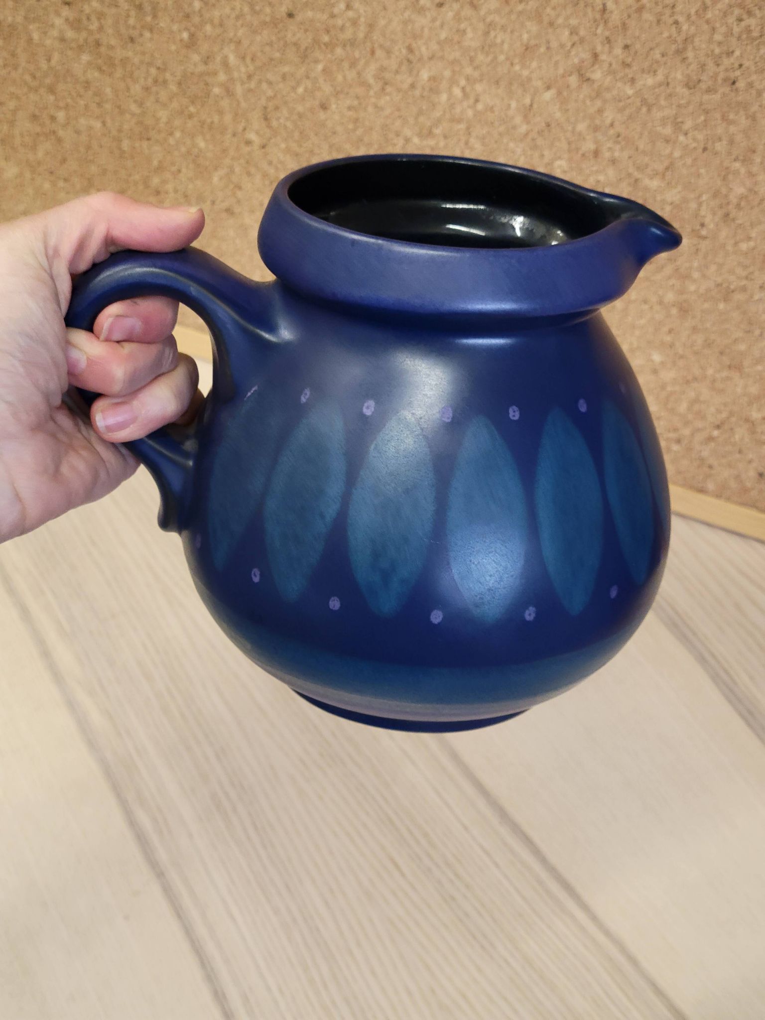 Vintage blue ceramic jug pitcher Porta Celi Spain